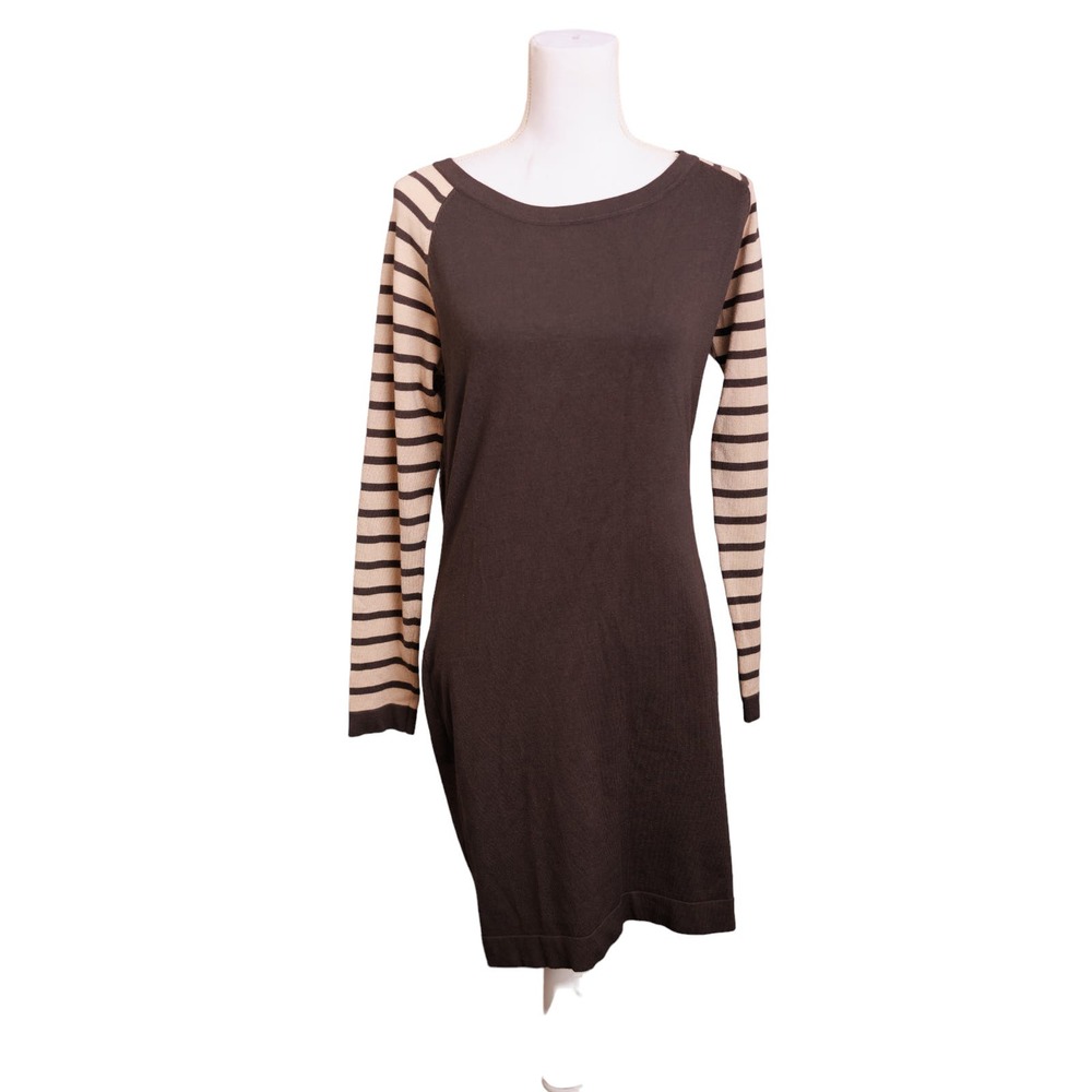 Tart striped‎ long  sleeve mini sweater dress size medium grey beige